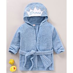 Babyhug Three Fourth Sleeves Woven Terry Hooded Bath Robe Prince Design - Blue