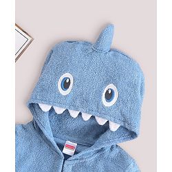 Babyhug Woven Terry  Full Sleeves Hooded Bath Robe Shark Design - Blue