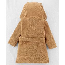 Babyhug Woven Terry Full Sleeves Hooded Bath Robe Teddy Design - Brown