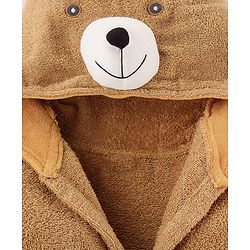 Babyhug Woven Terry Full Sleeves Hooded Bath Robe Teddy Design - Brown