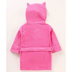 Babyhug Three Fourth Sleeves Woven Terry Hooded Bath Robe Owl Design - Pink