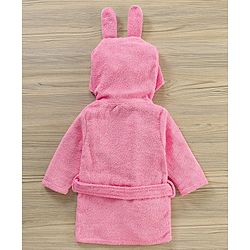 Babyhug Bunny Woven Full Sleeves Terry Bath Robe - Pink