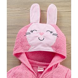 Babyhug Bunny Woven Full Sleeves Terry Bath Robe - Pink