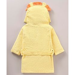 Babyhug Three Fourth Sleeves Woven Terry Hooded Bath Robe Lion Design - Yellow