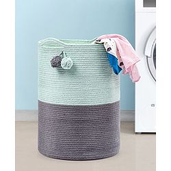 Babyhug Braided Cotton Laundry Bag  - Grey Sea Green