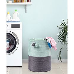 Babyhug Braided Cotton Laundry Bag  - Grey Sea Green