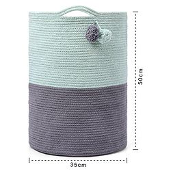 Babyhug Braided Cotton Laundry Bag  - Grey Sea Green
