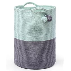 Babyhug Braided Cotton Laundry Bag  - Grey Sea Green