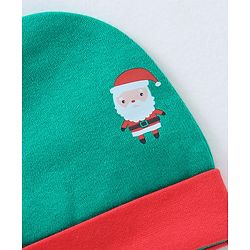 Babyhug 100% Cotton Cap Mittens & Booties Set Santa Print Green - Circumference 30 cm