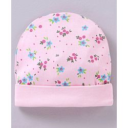 Babyhug 100% Cotton Cap Mittens & Booties Set Floral Print Pink - Circumference 32 cm