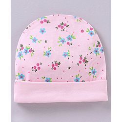 Babyhug 100% Cotton Cap Mittens & Booties Set Floral Print Pink - Circumference 32 cm