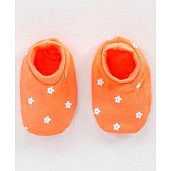 Babyhug 100% Cotton Cap Mittens & Booties Orange - Circumference 30 cm
