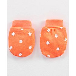 Babyhug 100% Cotton Cap Mittens & Booties Orange - Circumference 30 cm