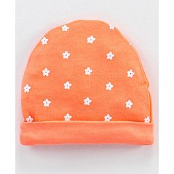 Babyhug 100% Cotton Cap Mittens & Booties Orange - Circumference 30 cm