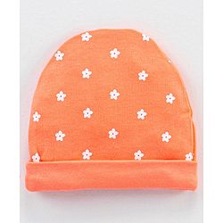 Babyhug 100% Cotton Cap Mittens & Booties Orange - Circumference 30 cm