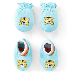 Babyhug 100% Cotton Mittens & Booties Tiger Print - Blue