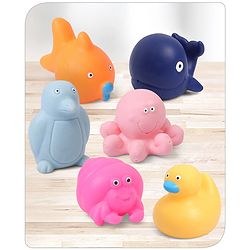 Babyhug Ocean-Animals Bath Squeeze Toys -Pack of 6 | Aquatic Adventure Set With Whale, Duck, Penguin, Fish Characters | Sensory, Fine-Motor Skill Development | Multicolour | BIS Certified