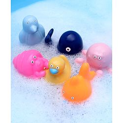 Babyhug Ocean-Animals Bath Squeeze Toys -Pack of 6 | Aquatic Adventure Set With Whale, Duck, Penguin, Fish Characters | Sensory, Fine-Motor Skill Development | Multicolour | BIS Certified