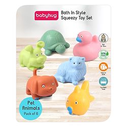 Babyhug Bath Squeeze Toys Pet Animals Pack of 6 - Multicolour