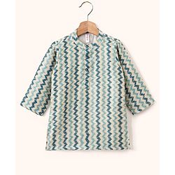 Babyhug 100% Cotton Full Sleeves Kurta and Dhoti Set Zig Zag Print - Beige & Navy