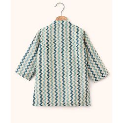 Babyhug 100% Cotton Full Sleeves Kurta and Dhoti Set Zig Zag Print - Beige & Navy