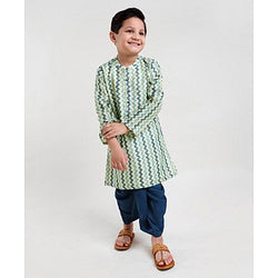 Babyhug 100% Cotton Full Sleeves Kurta and Dhoti Set Zig Zag Print - Beige & Navy