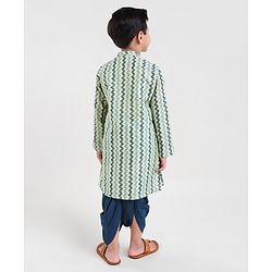 Babyhug 100% Cotton Full Sleeves Kurta and Dhoti Set Zig Zag Print - Beige & Navy