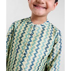 Babyhug 100% Cotton Full Sleeves Kurta and Dhoti Set Zig Zag Print - Beige & Navy