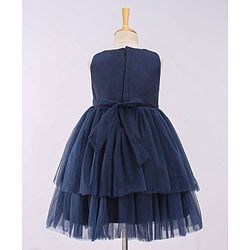 Babyhug Sleeveless Party Wear Frock With 3D Floral Applique - Navy