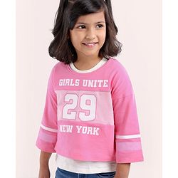 Babyhug Three Fourth Sleeves Crop Top With Inner Tee Placement Print - Pink