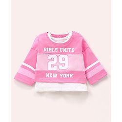 Babyhug Three Fourth Sleeves Crop Top With Inner Tee Placement Print - Pink