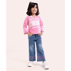 Babyhug Three Fourth Sleeves Crop Top With Inner Tee Placement Print - Pink