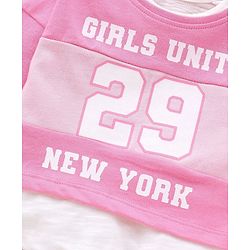 Babyhug Three Fourth Sleeves Crop Top With Inner Tee Placement Print - Pink