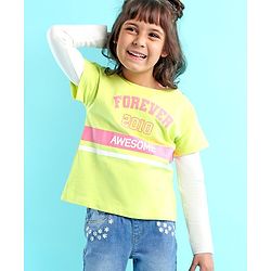 Babyhug 100% Cotton Full Sleeves T-Shirt Text Graphics Pack of 2 - Lime & Off White