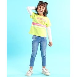 Babyhug 100% Cotton Full Sleeves T-Shirt Text Graphics Pack of 2 - Lime & Off White