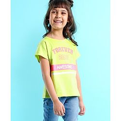 Babyhug 100% Cotton Full Sleeves T-Shirt Text Graphics Pack of 2 - Lime & Off White