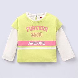 Babyhug 100% Cotton Full Sleeves T-Shirt Text Graphics Pack of 2 - Lime & Off White