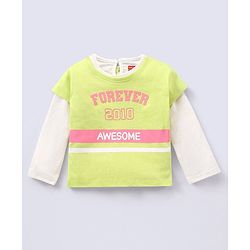 Babyhug 100% Cotton Full Sleeves T-Shirt Text Graphics Pack of 2 - Lime & Off White