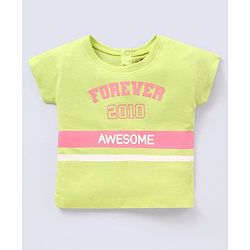 Babyhug 100% Cotton Full Sleeves T-Shirt Text Graphics Pack of 2 - Lime & Off White