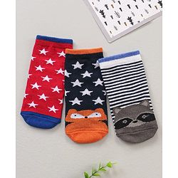 Cute Walk by Babyhug Ankle Length Antibacterial Socks Striped & Stars Design  Pack of 3 - Multicolour