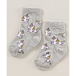 Cute Walk by Babyhug Ankle Length Antibacterial Socks Pack Of 5  Striped & Unicorn Design - Multicolour