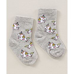 Cute Walk by Babyhug Ankle Length Antibacterial Socks Pack Of 5  Striped & Unicorn Design - Multicolour