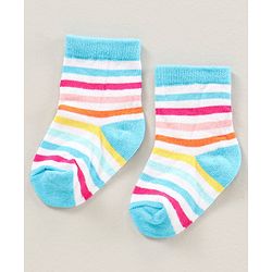 Cute Walk by Babyhug Ankle Length Antibacterial Socks Pack Of 5  Striped & Unicorn Design - Multicolour