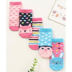 Cute Walk by Babyhug Ankle Length Antibacterial Socks Pack Of 5 Hearts Design  - Multicolour