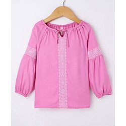 Babyhug 100% Rayon Full Length Embroidered Top with Denim Jeans- Pink & Blue
