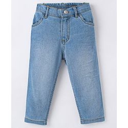 Babyhug 100% Rayon Full Length Embroidered Top with Denim Jeans- Pink & Blue