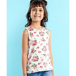 Babyhug Sleeveless Crop Top with Inner Tee Floral and Text Print - Pink White