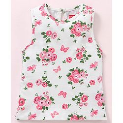 Babyhug Sleeveless Crop Top with Inner Tee Floral and Text Print - Pink White