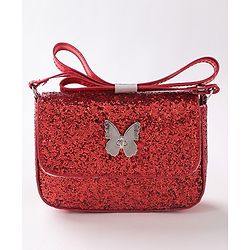 Babyhug Free Size Sling Bag  With Sequin Detailing & Butterfly Applique- Red