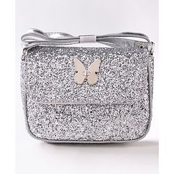 Babyhug Free Size Sling Bag  With Sequin Detailing & Butterfly Applique- Silver